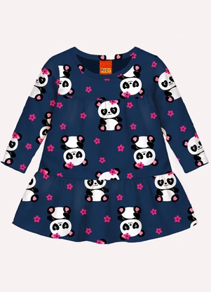 Kyly - Vestido Infantil Menina Pandinhas Azul - KYLY