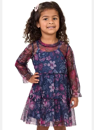 Elian - Vestido Infantil Menina Tule Floral Azul - ELIAN