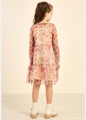 Elian - Vestido Infantil Menina Tule Floral Bege - ELIAN