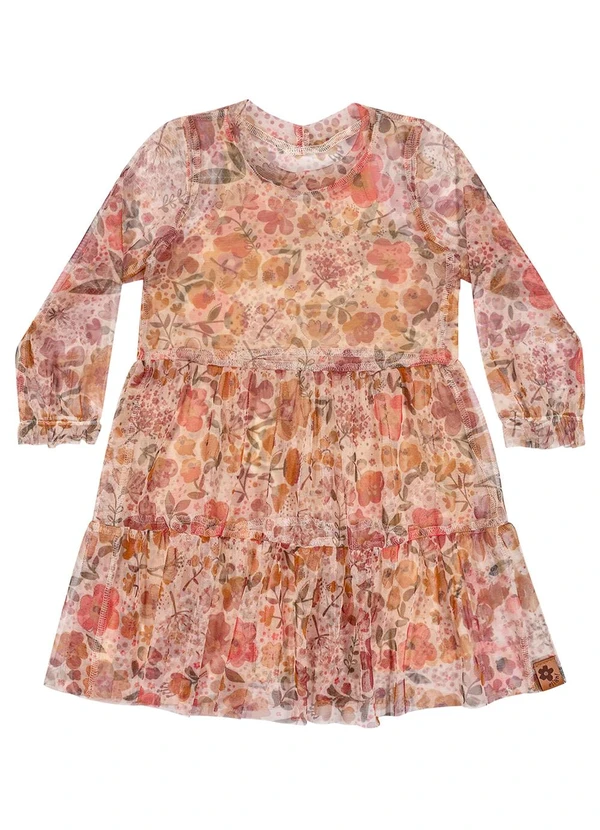 Elian - Vestido Infantil Menina Tule Floral Bege 4