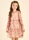 Elian - Vestido Infantil Menina Tule Floral Azul - variação: Bege