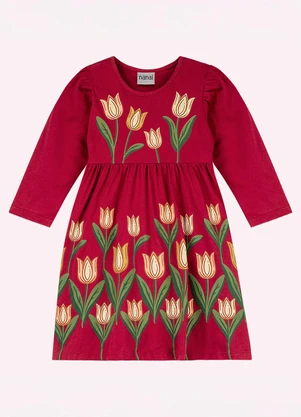 Nanai - Vestido Infantil Menina Tulipas Vermelho - NANAI