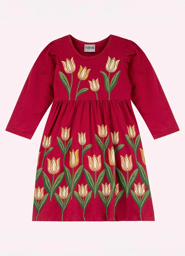 Nanai - Vestido Infantil Menina Tulipas Vermelho