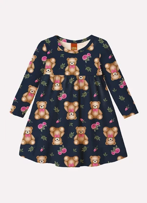 Kyly - Vestido Infantil Menina Ursinho Azul - KYLY