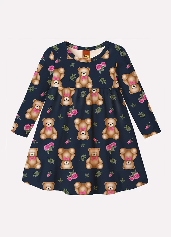 Kyly - Vestido Infantil Menina Ursinho Azul