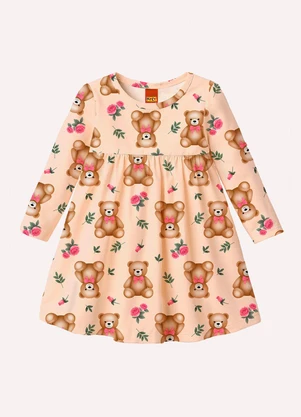 Kyly - Vestido Infantil Menina Ursinho Bege - KYLY