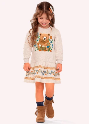 Nanai - Vestido Infantil Menina Ursinho Cinza - NANAI