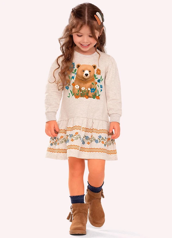 Nanai - Vestido Infantil Menina Ursinho Cinza