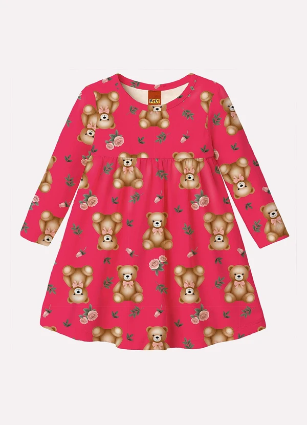 Kyly - Vestido Infantil Menina Ursinho Rosa