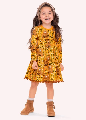Nanai - Vestido Infantil Menina Ursos Amarelo - NANAI