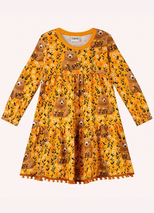 Nanai - Vestido Infantil Menina Ursos Amarelo - NANAI