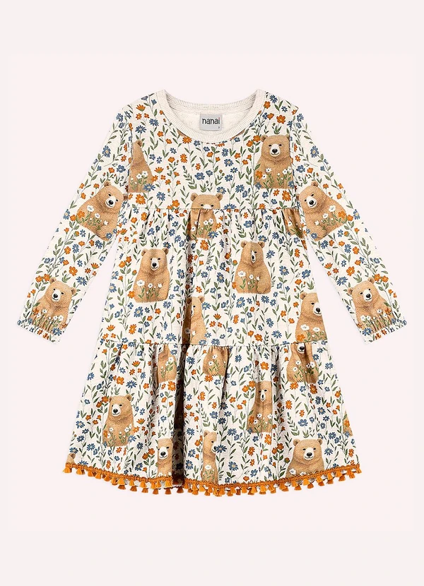 Nanai - Vestido Infantil Menina Ursos Bege