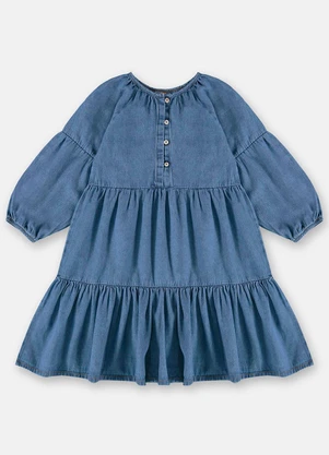 Up Baby - Vestido Infantil Midi em Jeans Azul - UP BABY