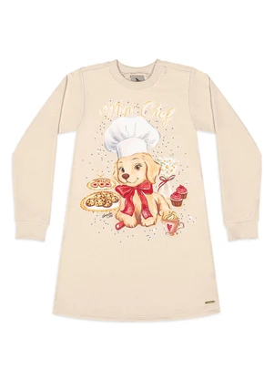 Quimby - Vestido Infantil Mini Chef em Moletom Bege - QUIMBY