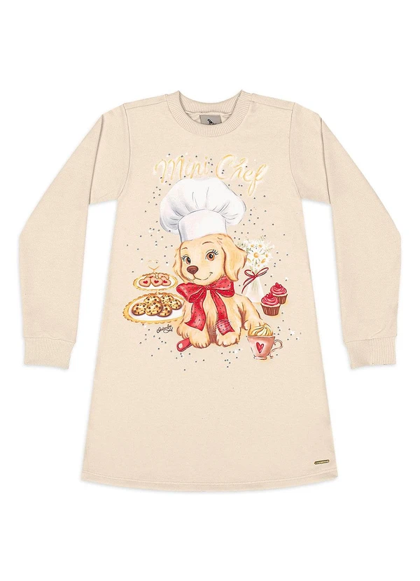 Quimby - Vestido Infantil Mini Chef em Moletom Bege 2