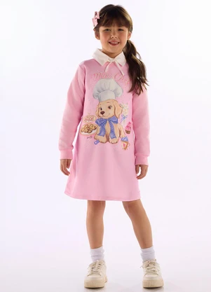 Quimby - Vestido Infantil Mini Chef em Moletom Rosa - QUIMBY