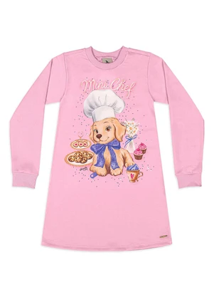 Quimby - Vestido Infantil Mini Chef em Moletom Rosa - QUIMBY