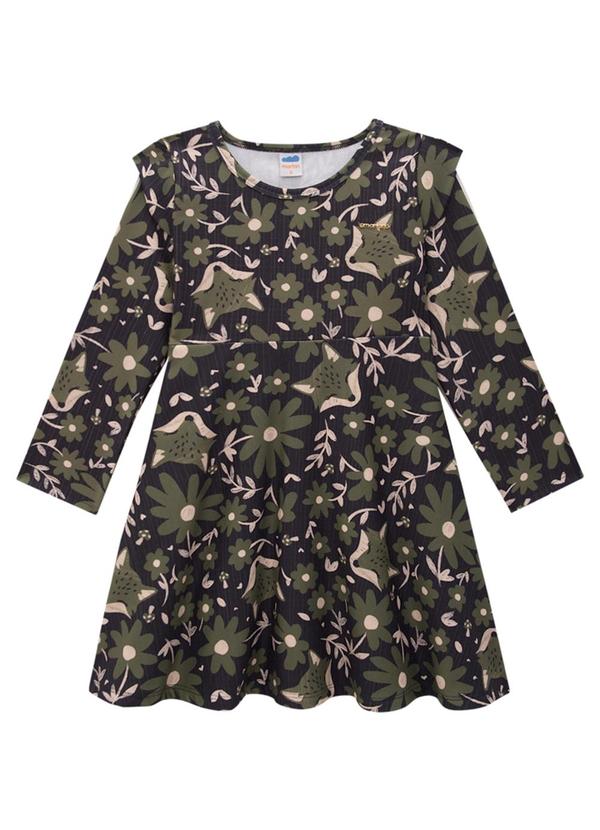 Marlan - Vestido Infantil Molecotton Dark Florest Preto