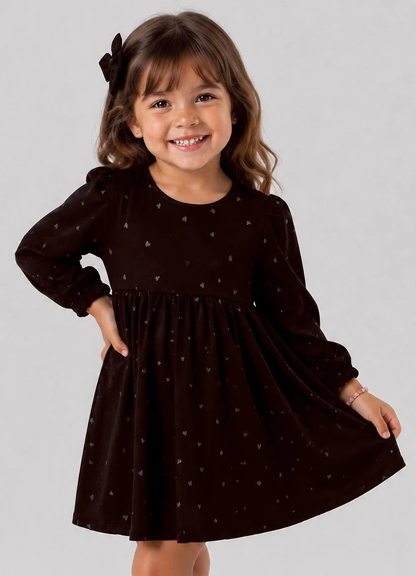 Select - Vestido Infantil Moletinho Manga Longa Marrom