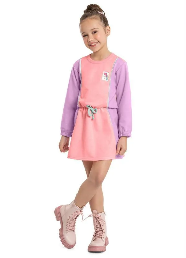 Quimby - Vestido Infantil Moletom Manga Longa Rosa