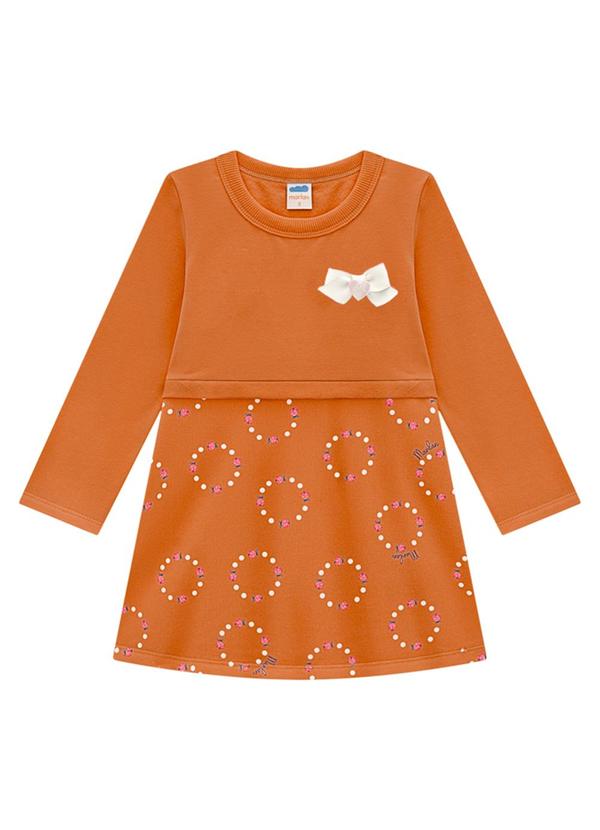 Marlan - Vestido Infantil Moletom Poá Joaninhas Marrom