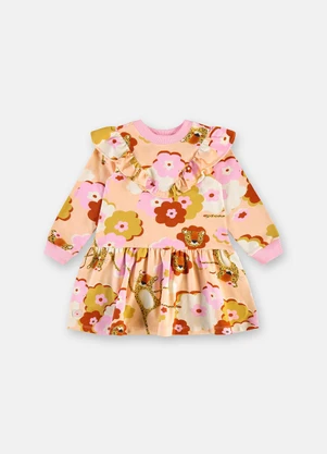 Três e Já - Vestido Infantil Onça Molecotton Rosa - TRÊS E JÁ