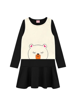 Duduka - Vestido Infantil Suplex Pelo e Bordado Preto - DUDUKA