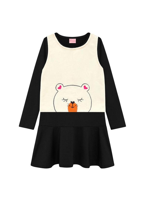 Duduka - Vestido Infantil Suplex Pelo e Bordado Preto