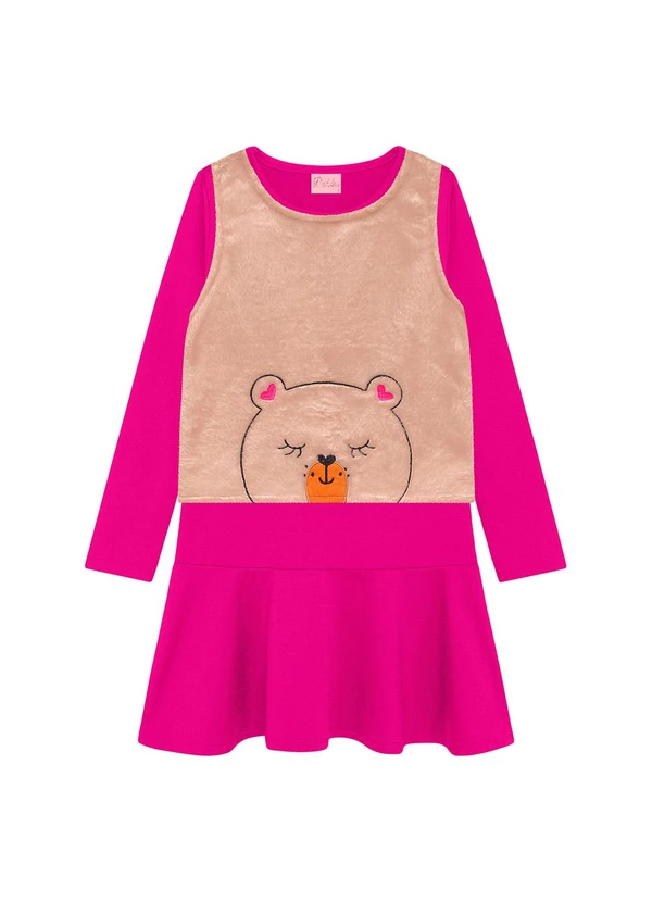 Duduka - Vestido Infantil Suplex Pelo e Bordado Rosa 