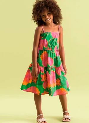 Bugbee - Vestido Infantil Tricoline Contrastes Bege - BUGBEE