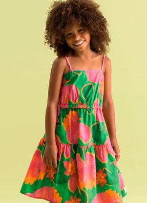Bugbee - Vestido Infantil Tricoline Contrastes Bege - BUGBEE