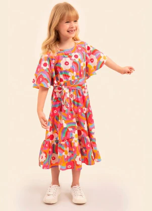 Bugbee - Vestido Infantil Tricôline Multicolorido - BUGBEE