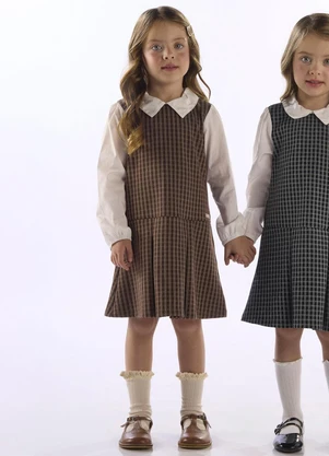 Up Baby - Vestido Jacquard Gola Tricoline Marrom - UP BABY