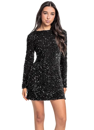 Gloss - Vestido Juvenil em Paetê Preto - GLOSS