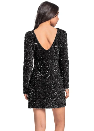 Gloss - Vestido Juvenil em Paetê Preto - GLOSS