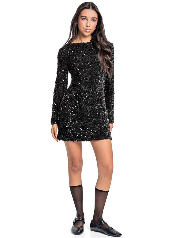 Gloss - Vestido Juvenil em Paetê Preto 3