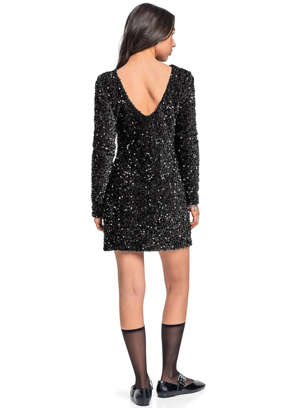 Gloss - Vestido Juvenil em Paetê Preto 4