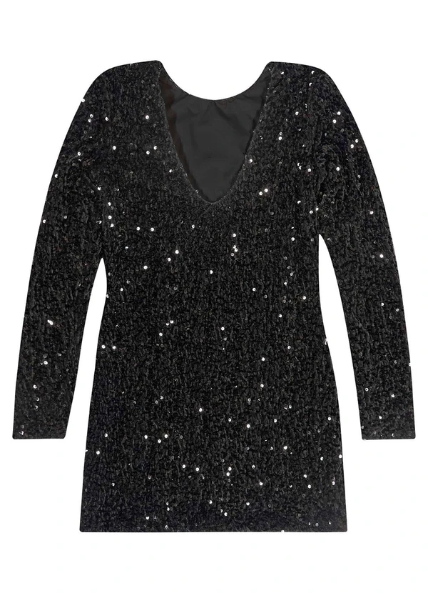 Gloss - Vestido Juvenil em Paetê Preto 5