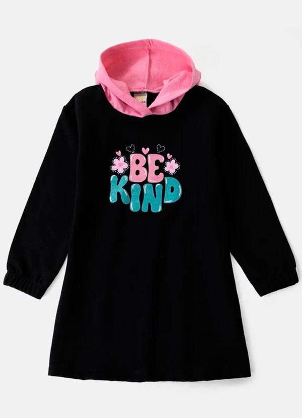 Rovitex - Vestido Manga Longa com Capuz Laluna Preto