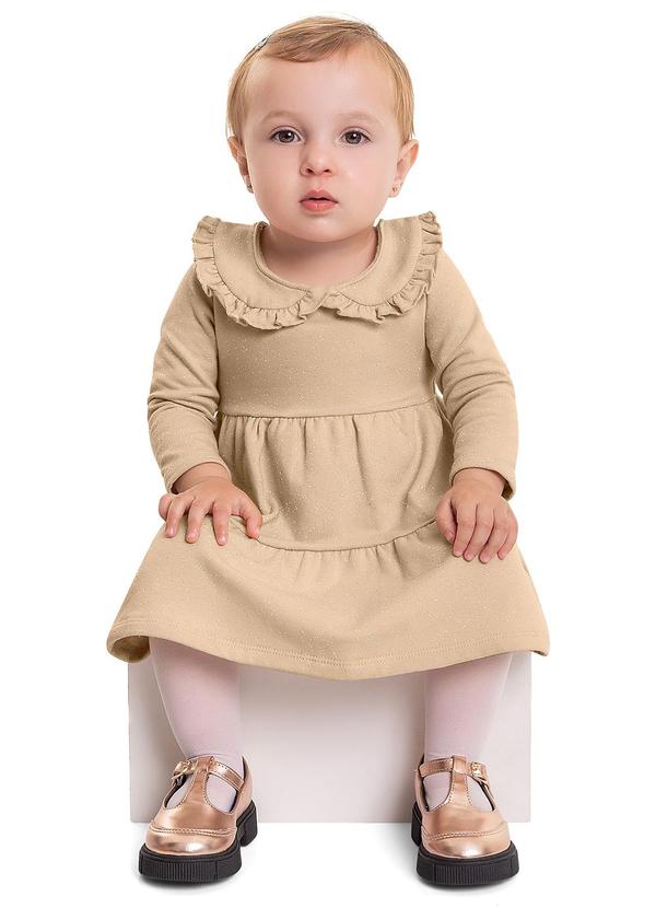 Quimby - Vestido Manga Longa com Glitter Bebê Bege
