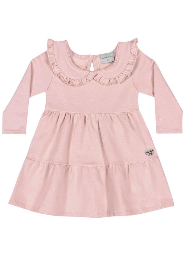 Quimby - Vestido Manga Longa com Glitter Bebê Rosa