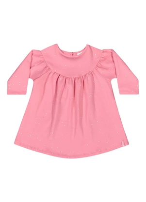 Quimby - Vestido Manga Longa com Glitter Bebê Rosa - QUIMBY