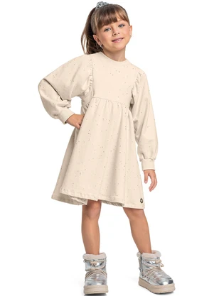 Quimby - Vestido Manga Longa com Glitter Bege - QUIMBY