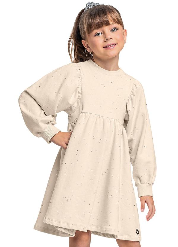 Quimby - Vestido Manga Longa com Glitter Bege
