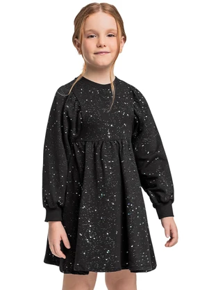 Quimby - Vestido Manga Longa com Glitter Preto - QUIMBY