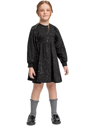 Quimby - Vestido Manga Longa com Glitter Preto - QUIMBY