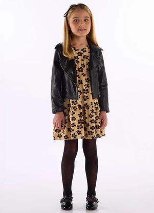 Quimby - Vestido Manga Longa Cotton Floral Bege - QUIMBY