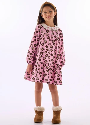 Quimby - Vestido Manga Longa Cotton Floral Rosa - QUIMBY