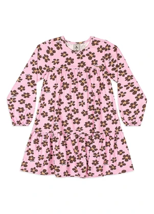 Quimby - Vestido Manga Longa Cotton Floral Rosa - QUIMBY