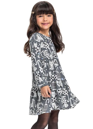 Bee Loop - Vestido Manga Longa de Gatinho Cinza - BEE LOOP